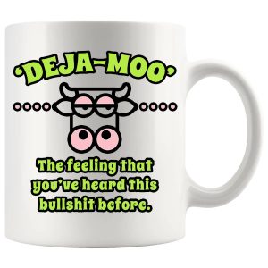 Deja Moo Green mug, funny cow pun mug gift