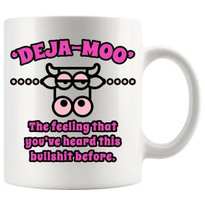 Deja Moo Vivid Pink mug, funny cow pun mug gift