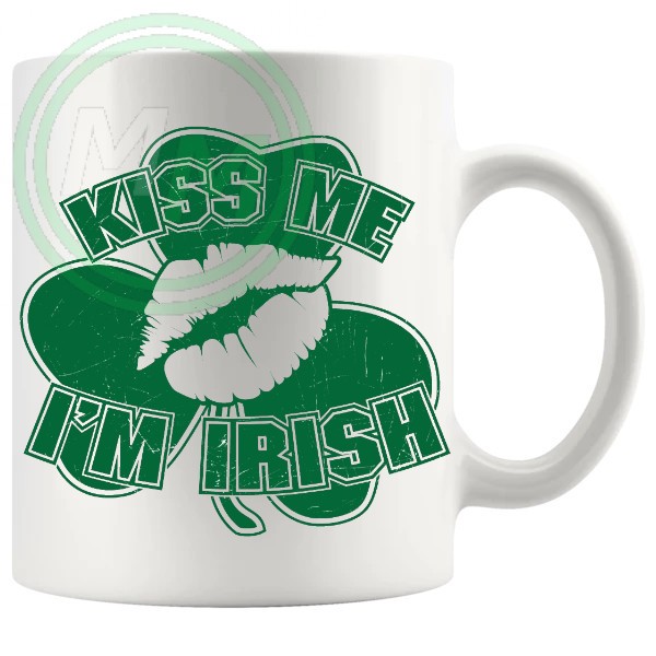 kiss me im irish lips and shamrock mug