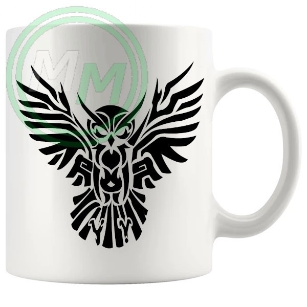 Tribal Owl Design Novelty Mug In Black