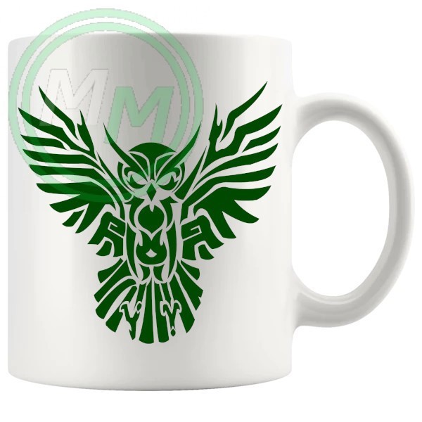 Tribal Owl Design Novelty Mug In Green