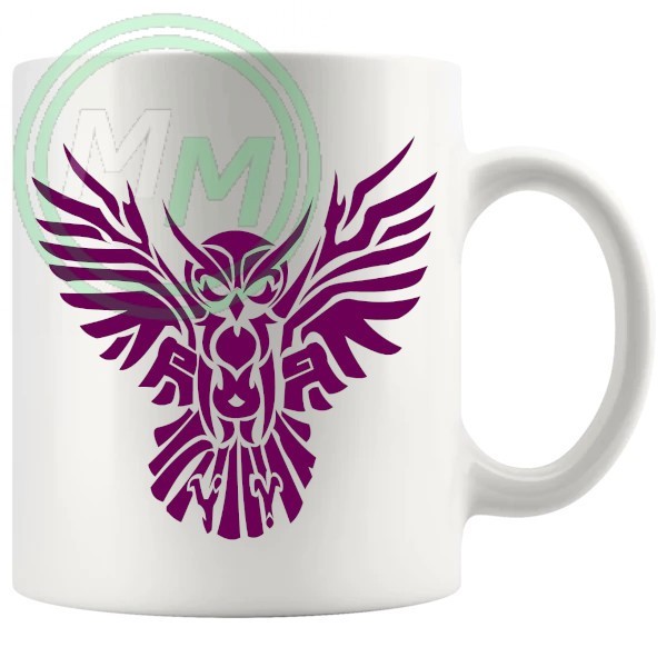 Tribal Owl Design Novelty Mug In Dark Purple