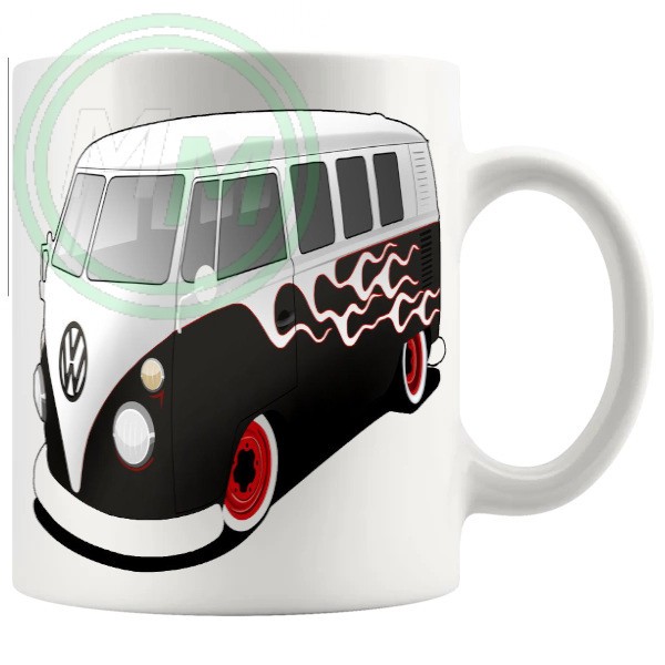 vw camper van mug black flame