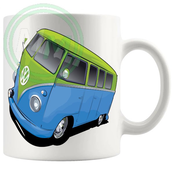 vw camper van mug blue green