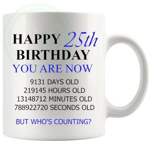 25th birthday gift mug with blue lettering for him