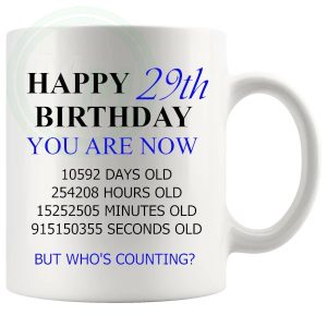 29th birthday gift mug with blue lettering for him