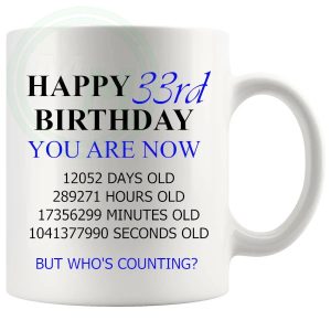 33rd birthday gift mug with blue lettering for him