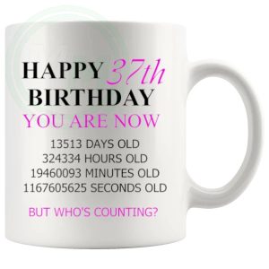37th birthday gift mug with pink lettering for her