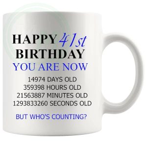 41st birthday gift mug with blue lettering for him