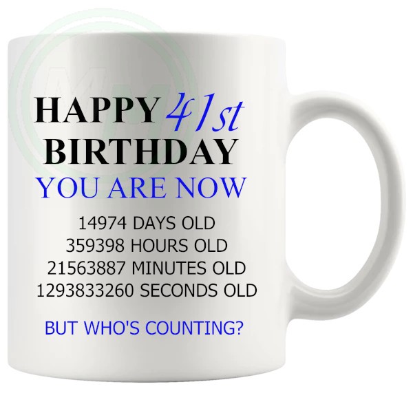 41st birthday gift mug with blue lettering for him