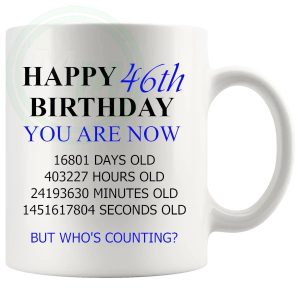 46th birthday gift mug with blue lettering for him