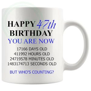 47th birthday gift mug with blue lettering for him