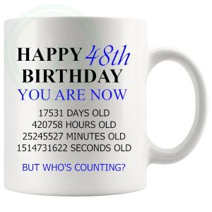 48th birthday gift mug with blue lettering for him