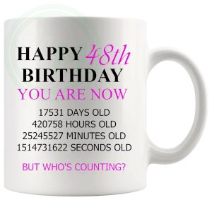 48th birthday gift mug with pink lettering for her