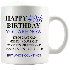 49th birthday gift mug with blue lettering for him