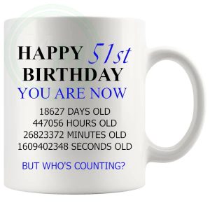 51st birthday gift mug with blue lettering for him