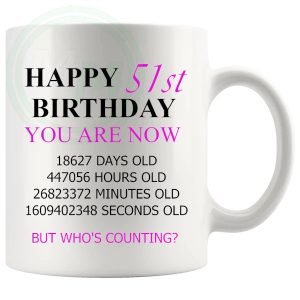 51st birthday gift mug with pink lettering for her