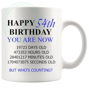 54th birthday gift mug with blue lettering for him