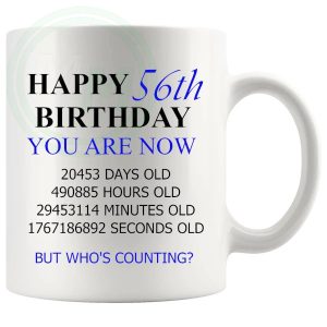 56th birthday gift mug with blue lettering for him