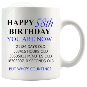 58th birthday gift mug with blue lettering for him