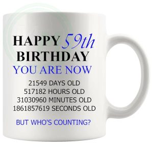 59th birthday gift mug with blue lettering for him