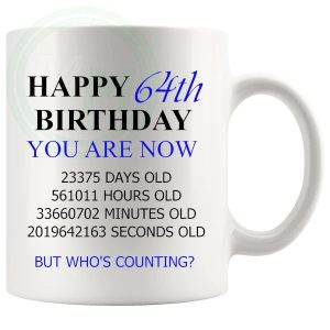 64th birthday gift mug with blue lettering for him