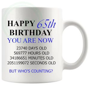 65th birthday gift mug with blue lettering for him