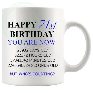 71st birthday gift mug with blue lettering for him