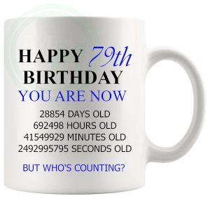 79th birthday gift mug with blue lettering for him