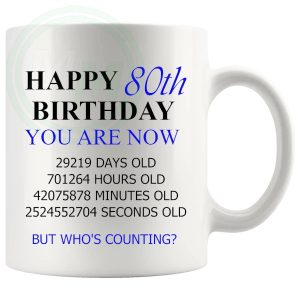 80th birthday gift mug with blue lettering for him