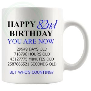 82nd birthday gift mug with blue lettering for him