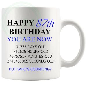 87th birthday gift mug with blue lettering for him