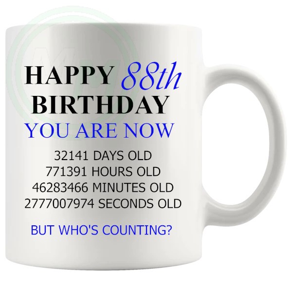 88th birthday gift mug with blue lettering for him