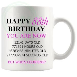 88th birthday gift mug with pink lettering for her