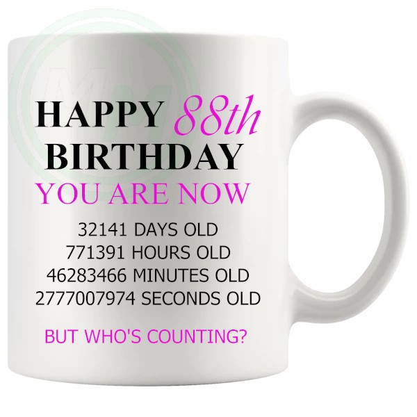 88th birthday gift mug with pink lettering for her