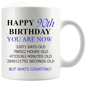 90th birthday gift mug with blue lettering for him