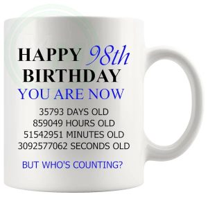 98th birthday gift mug with blue lettering for him
