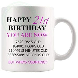 21st birthday gift mug with pink lettering for her