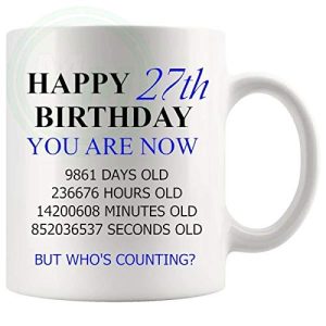 27th birthday gift mug with blue lettering for him