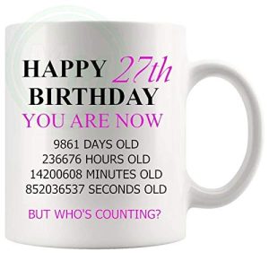 27th birthday gift mug with pink lettering for her