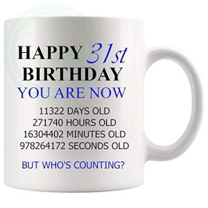 31st birthday gift mug with blue lettering for him