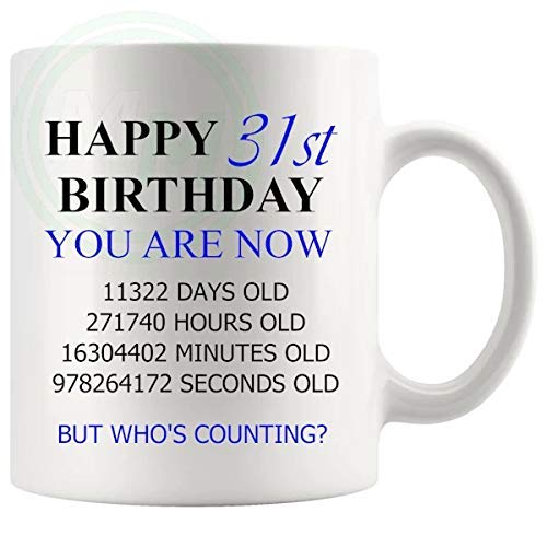 31st birthday gift mug with blue lettering for him