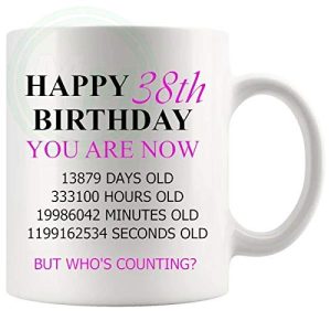 38th birthday gift mug with pink lettering for her