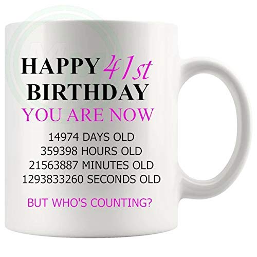 41st birthday gift mug with pink lettering for her