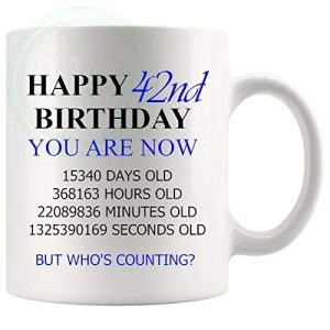 42nd birthday gift mug with blue lettering for him