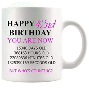 42nd birthday gift mug with pink lettering for her