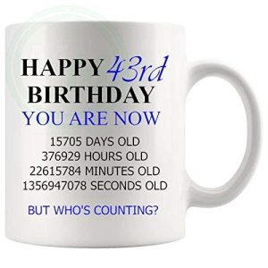 43rd birthday gift mug with blue lettering for him