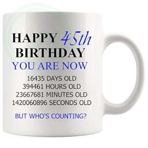 45th birthday gift mug with blue lettering for him