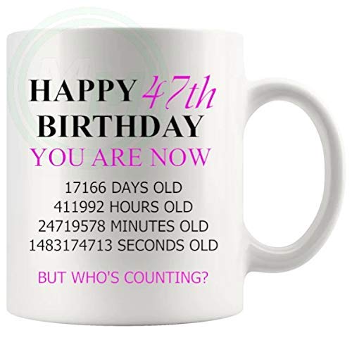 47th birthday gift mug with pink lettering for her