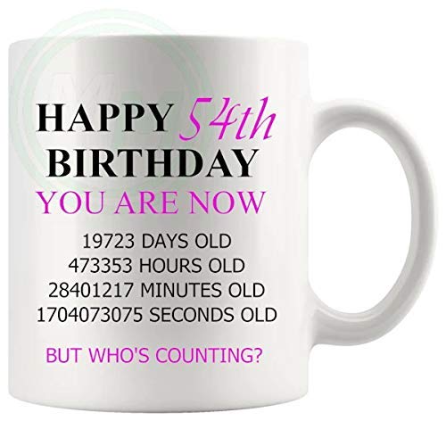 54th birthday gift mug with pink lettering for her